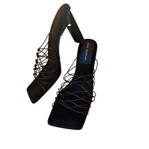 Good American Black Neoprene Caged Mule High Heel Sandal Women Size 11 New No Bx